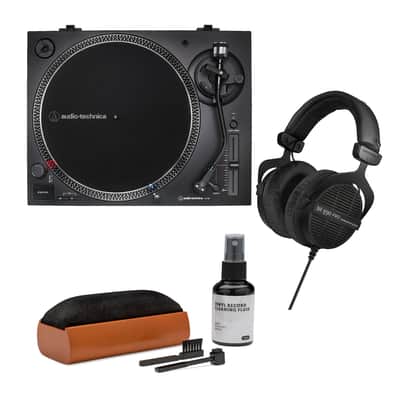 Audio-Technica AT-LP120X-USB Direct-Drive Analog and USB Turntable (Black) Bundle with DT 990 PRO Studio Headphones (Limited Edition, Ninja Black) and Vinyl Record Care System (3 Items) image 1