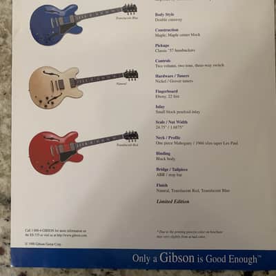 Gibson The New Gibson Es-335 Flyer Brochure 1998 Blue White Red with Black Binding image 2