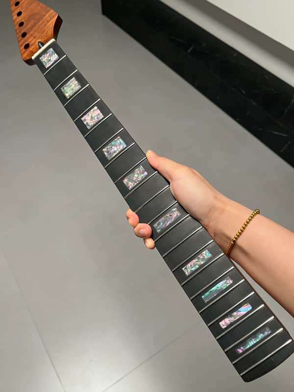 AAAAA Ebony fretboard Start Bone nut Roasted flame Maple Electric Guitar Neck Round stainless steel 22 frets Colored shell blocks Inlay satin image 1