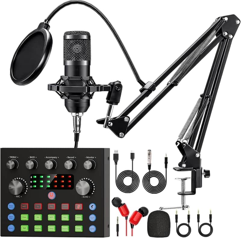 Podcast Equipment Bundle, Recording Studio Package with Podcast Microphone and Voice Changer, Live Sound Card - Audio Interface for Laptop Computer Vlog Living Broadcast Live Streaming YouTube TikTok image 1