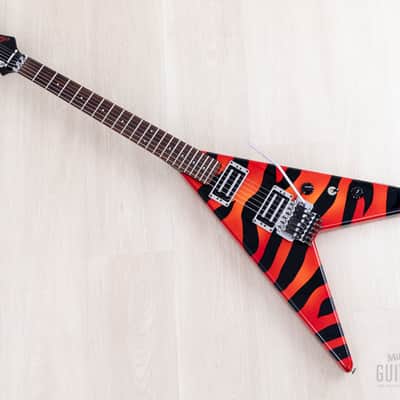 1980s Aria Pro II XX Deluxe Flying V Partscaster Orange With Black Zebra, Japan Matsumoku image 11
