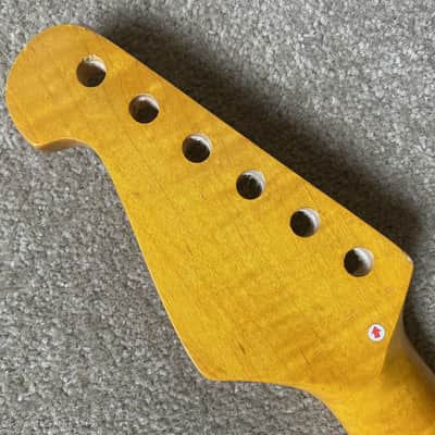 Yellow Tiger Maple Wood Guitar Strat Style Neck, 22 Frets image 12