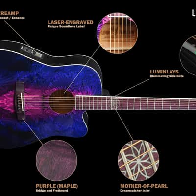 Lindo Swallow V2 Nylon Strings Electro Acoustic Guitar | Dreamcatcher 12th Fret Inlay | Purple Pink Burst | Luminlays image 7