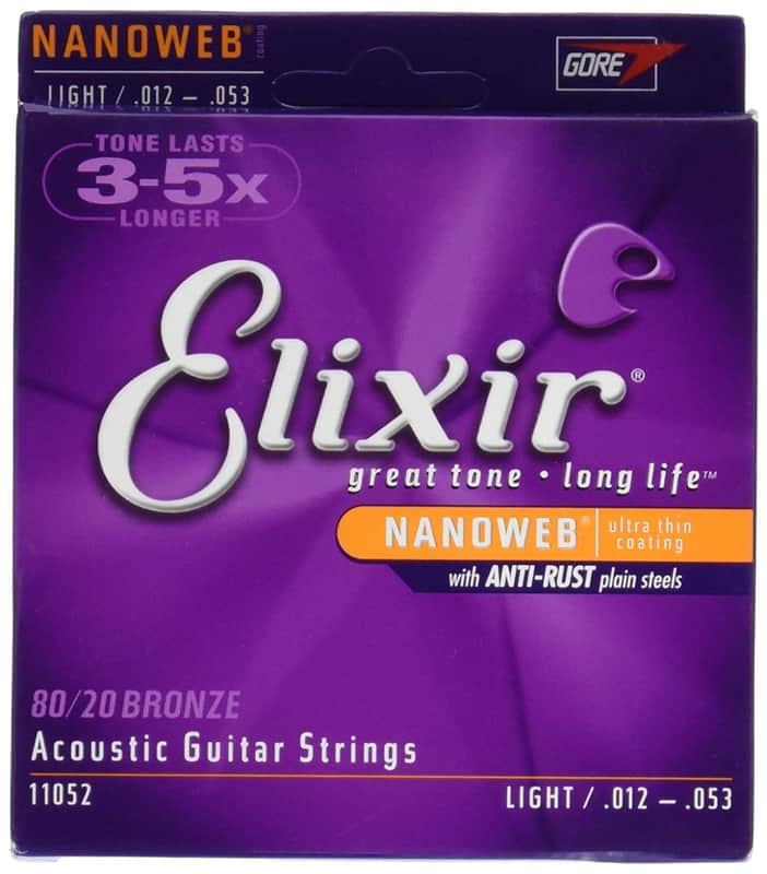 Elixir 11052 Nanoweb 80/20 Bronze Acoustic Guitar Strings - Light (12-53) image 1