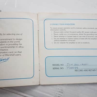 80's MARSHALL JCM 800 AMP / 4010 OWNERS MANUAL image 2