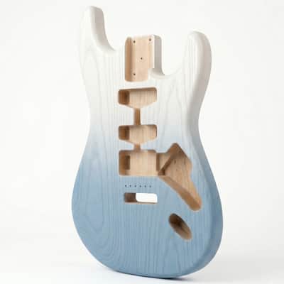 Stratocaster Guitar Body, White Blue Stained Ash Body, Right & Left Handed, HHH HSS SSS Pickup Routing, Custom Strat Replacement Body image 2