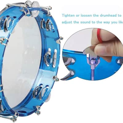 Tambourine Adjustable Tone Hand Drum Double Row Metal Jingles Hand Bell Performance Level Handheld Percussion (Blue) image 3