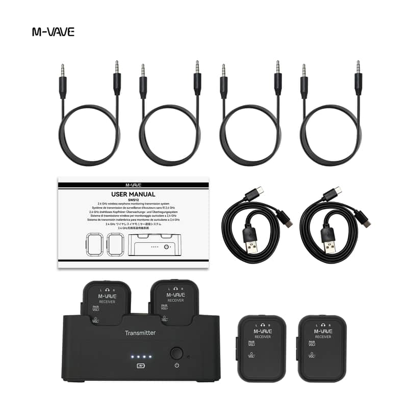 M-VAVE WP-12 2.4G Wireless Earphone Monitor System Rechargeable Transmitter 4 Receivers,price include the import duty to US buyer image 1