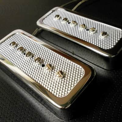 FOIL P90 soap bar Pickups SET SILVER / CHROME cover Bridge And Neck Fits Gibson SG LP Junior Q image 1