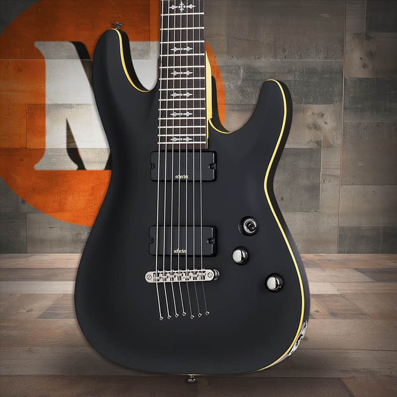 Schecter Demon-7 Electric Guitar - Aged Black Satin (3662) image 1