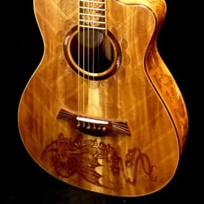 Acoustic Parlor Guitar Handmade by Blueberry Bat Motif Steel String image 15