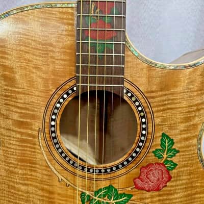 Blueberry Handmade Jumbo Size Acoustic Guitar Floral Motif - Mango Wood Body and Top image 12