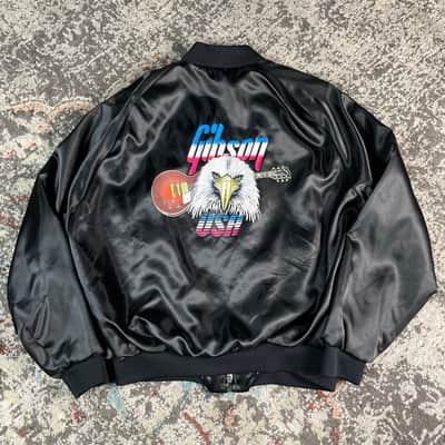 1980s Gibson USA Les Paul Eagle Rare Vintage Red White & Blue Print Nylon Jacket! image 1