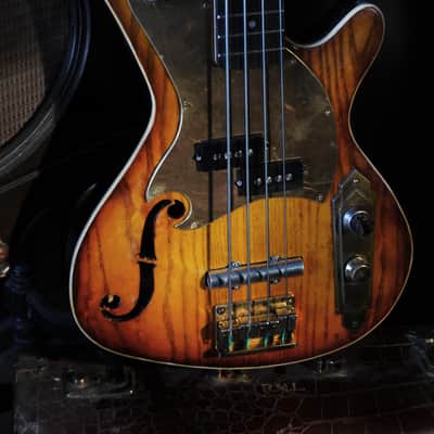 Postal Handmade Dixie Flyer Bass P&J Lipstick Sunburst F Hole Gold Grover Tuners image 11