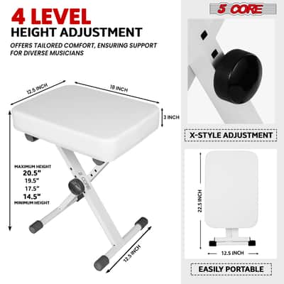 5 Core Keyboard Bench 3 Inch Padded Piano Stool Adjustable 20.5" Guitar Seat Heavy Duty Portable image 3