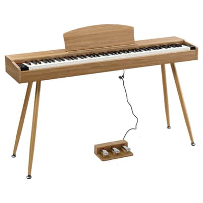 Ukscs 88 Key Standard Full Weighted Keyboards Digital Piano with Metal Stand, Power Adapter, Triple Pedals, Headphone,for All Experience Natural Wood color image 1
