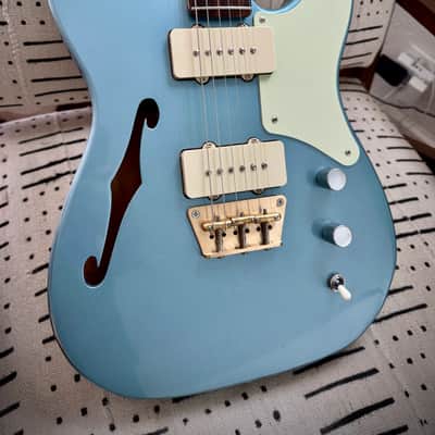 Squier FSR Thinline Cabronita, Ice Blue Metallic w/Matching Headstock & Upgrades, Paranormal Fender Telecaster image 2