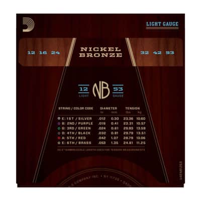 D'Addario NB1253 12-53 Nickel Bronze Acoustic Light - Acustic Guitar Strings image 3