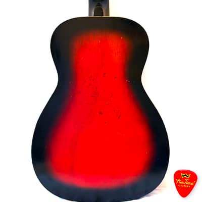 1960s Truetone “Fun Time” 5DC9510 Harmony-Built Redburst Parlor Guitar – “Baby Mama” image 10