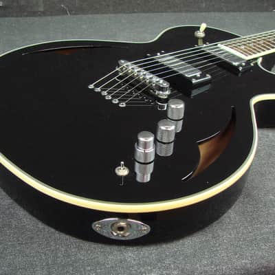 Parkwood H2 Black Hybrid Electric Semi-Hollowbody Guitar w/ Hardshell Case image 3