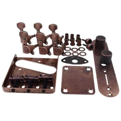 Aged Relic Bronze Set Guitar Telecaster Tele Style Bridge ,Tuning Pegs, Control Plate, Jack Neck Plate