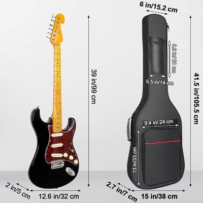 39 Inch Electric Guitar Case 7mm Padding Electric Guitar Bag Waterproof Electric Guitar Gig Bag, Guitar Bag Electric Backpack with Neck Strap and Pockets, Black&Red Line image 2