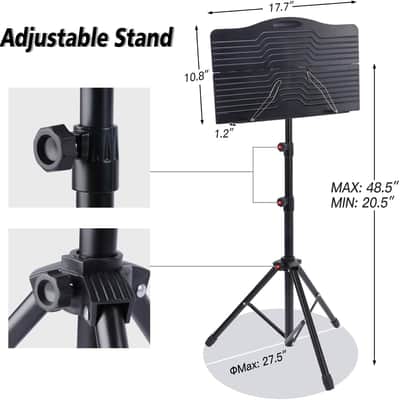 Sheet Music Stand with Violin Hanger, Portable Folding violin Stand, Foldable Music Stand for Sheet Music, Violin Music Stand with Carrying Bag, Light, Black image 3