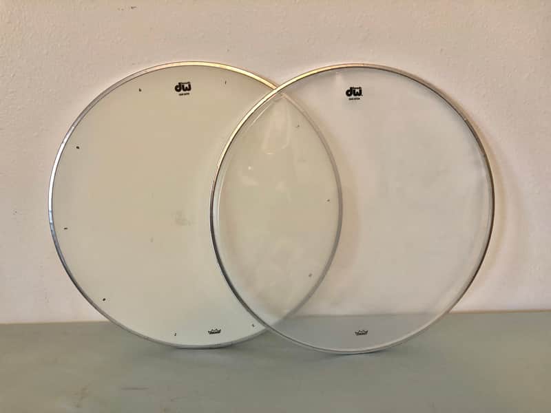 2 Used DW (Drum Workshop) by REMO 14” Drum Heads; Coated Batter & Clear Resonant image 1