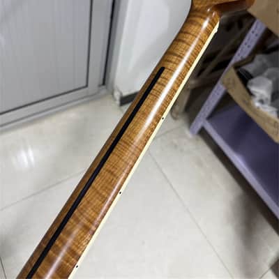 AAA 20 fret Roasted flame maple J BASS guitar neck part block inlay binding image 1
