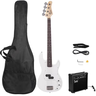 Glarry GP Electric Bass Guitar White w/ 20W Amplifier Bag + Tool + Strap + Plectrum image 1