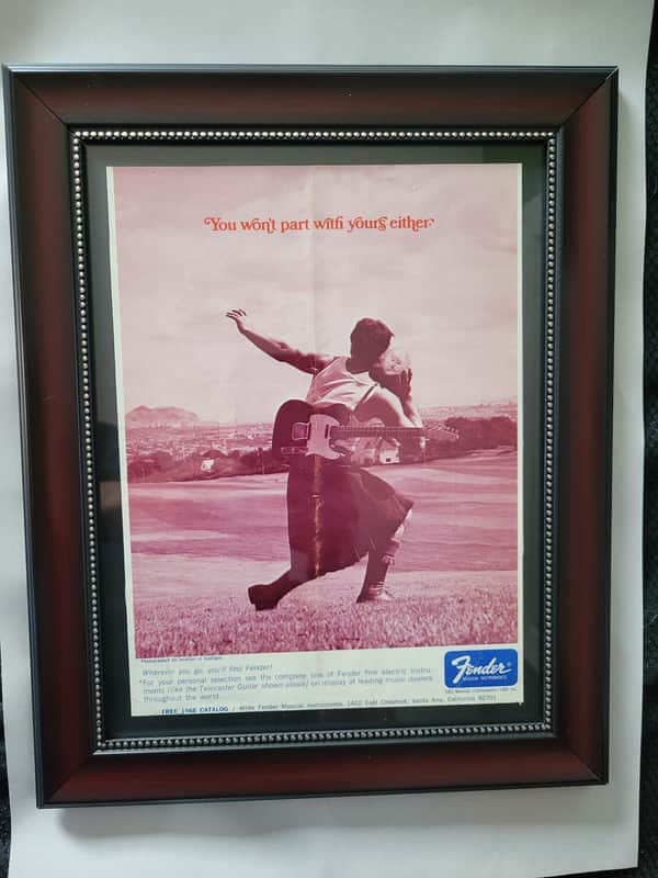1967 Fender Guitars Color Promotional Ad Framed Fender Telecaster Original Rare image 1