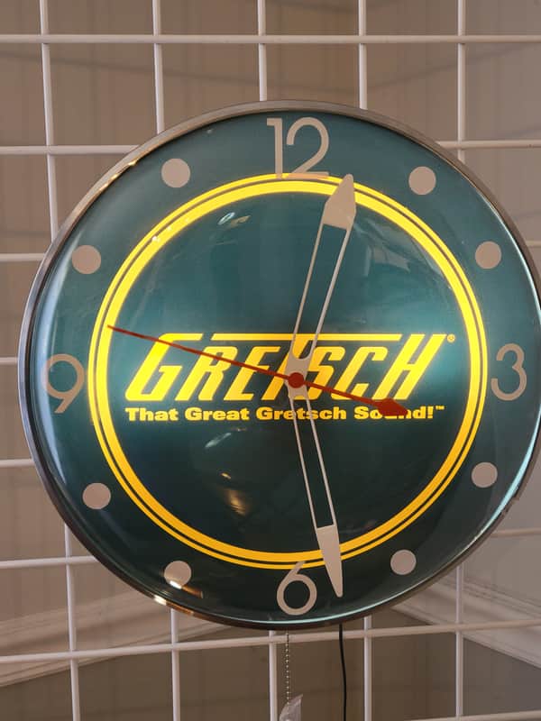 1950's-60's Gretsch Guitars/Drums/Amplifiers Round Dealer Style Light Up Clock Killer Cool Man Cave/Garage Accessory image 1