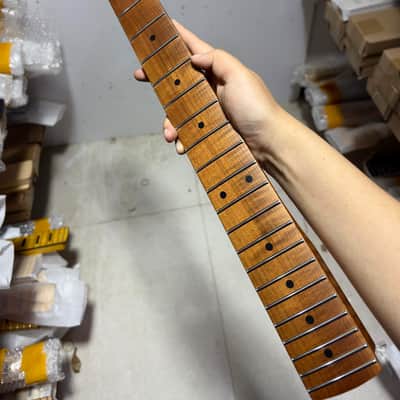 Reverse Big head 22 Fret Roasted Flame Maple eletrick guitar neck 25.5 inch replace image 2