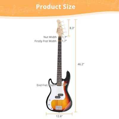 Glarry GP Left Handed Electric Bass Guitar Cord Wrench Tool Sunset image 5
