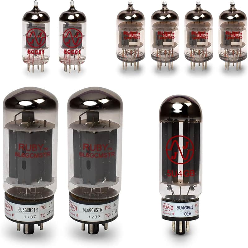 Pro Reverb (Silver Panel) Tube Set with Matched Power Tubes, Ruby and JJ Brand Tubes, Compatible with Fender image 1