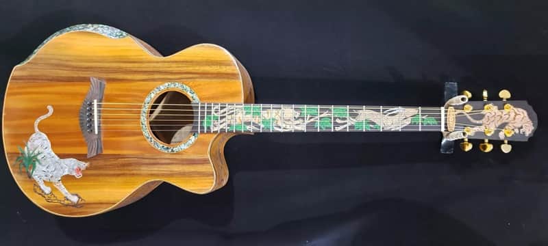 Blueberry Handmade Grand Concert Cutaway Guitar Tiger Motif image 1