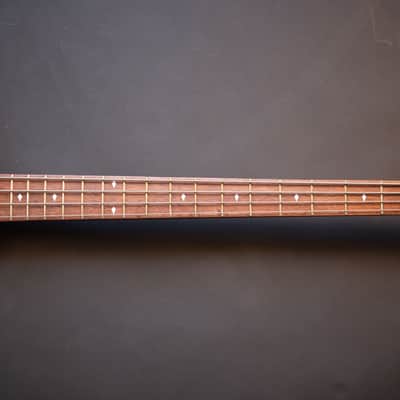 BootLegger Guitar Ace 4  String Headless Bass Honey Clear 7.8 Lbs With Stiletto Case & Flask image 8