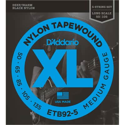 D'Addario ETB92-5 5-String Tapewound Bass Guitar Strings Medium 50-135 Long Scale