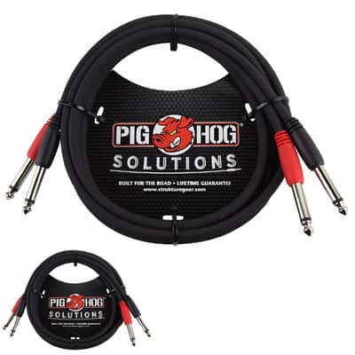 Pig Hog 6ft Dual 1/4" TS Mono Male to Male Plug Noise Free Audio Cable PD-21406 - New image 1