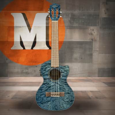 Lanikai Quilted Maple Blue stain Tenor with Kula Preamp A/E Ukulele (QM-BLCET) image 1