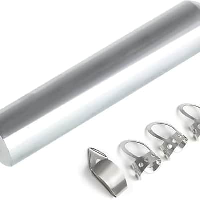 Stainless Steel Tone Bar Guitar Lap Slide Solid Roundnose Tone bar with 3 Finger Pick + 1 Thumb Pick for Guitar Bass(Chrome) image 2
