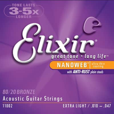 Elixir 11002 Nanoweb 80/20 Bronze Acoustic Guitar Strings - Extra Light (10-47) image 1