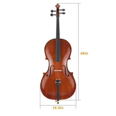 Full-Size Cello, Beginner Cello 4/4, Acoustic Cello Set with Bag Bow Rosin image 2