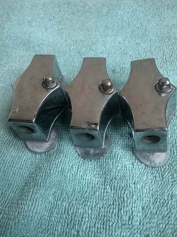 Fibes Lot of 3 Floor Tom Drum Leg Mount Bracket - 7/16” 70s - Chrome image 1