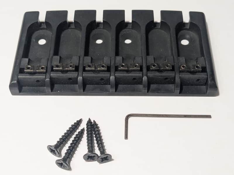 ABM 6 String Solid Brass Bass Bridge BLACK Steel Lock-Down Saddle Assembly Unused image 1