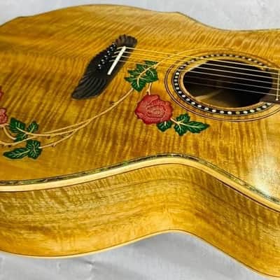 Blueberry Handmade Jumbo Size Acoustic Guitar Floral Motif - Mango Wood Body and Top image 9