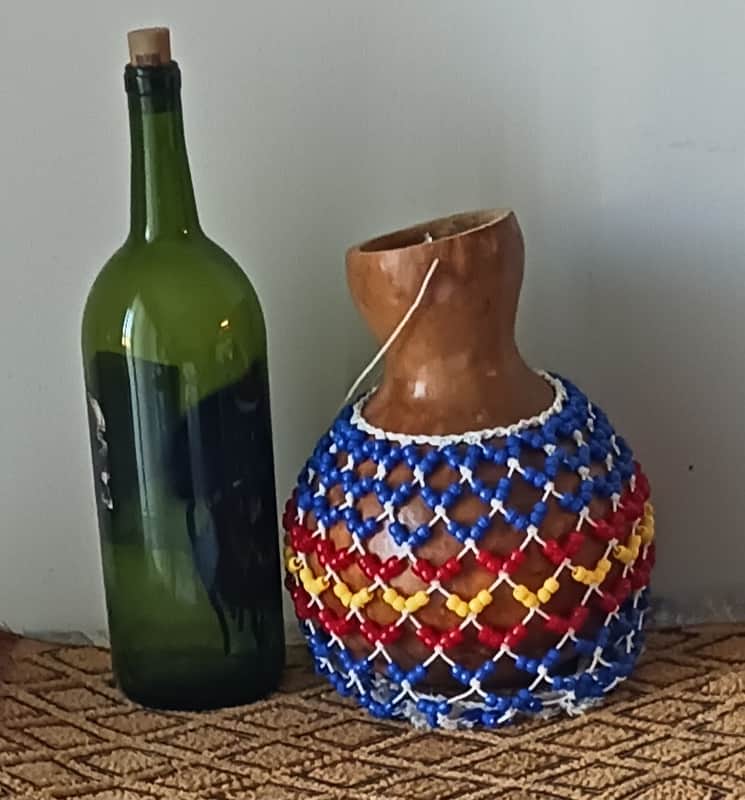Medium-small West African-style netted gourd rattle (sekere) image 1