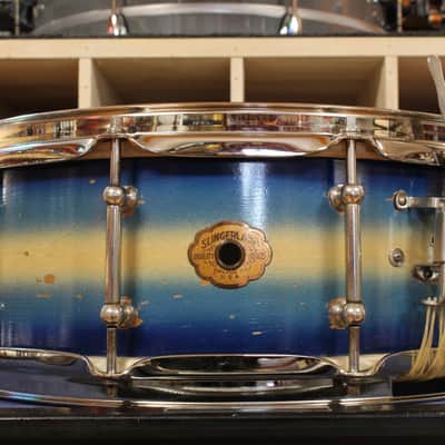 1940s Slingerland 5x14 Professional Model Snare Drum in Blue and Gold Duco image 1