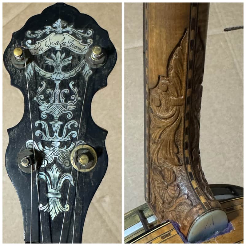 Vintage La Scala Grande Tenor Banjo w/ Original Case Ornate Inlays image 1