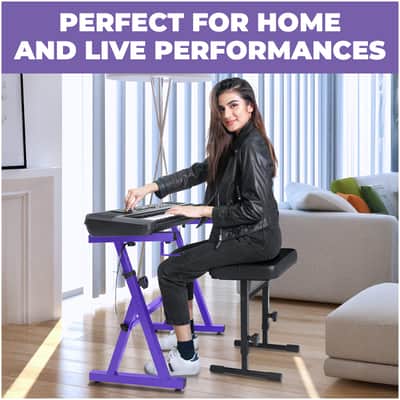 Liquid Stands Keyboard Stand and Bench Set - Heavy Duty Portable Stand for 54-88 Key Electric Pianos with Adjustable Piano Bench (Purple) image 6